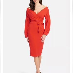 Bebe OFF SHOULDER PUFF SLEEVE DRESS Size XS-Red